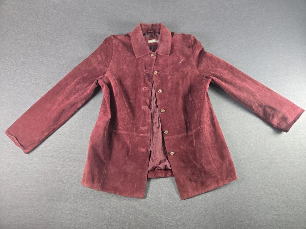 Vtg Valerie Separates Jacket Womens Large Red Suede Blazer Lined Button Front